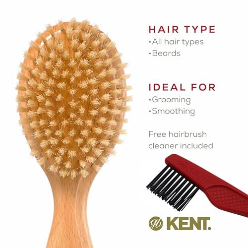 Kent OG3 Finest Men's Hair Brush and Facial Brush for Beard Care - 100% Natural White Boar Bristle Brush for Men's Grooming, Scalp, 360 Waves, and Beard Straightener - görsel 4