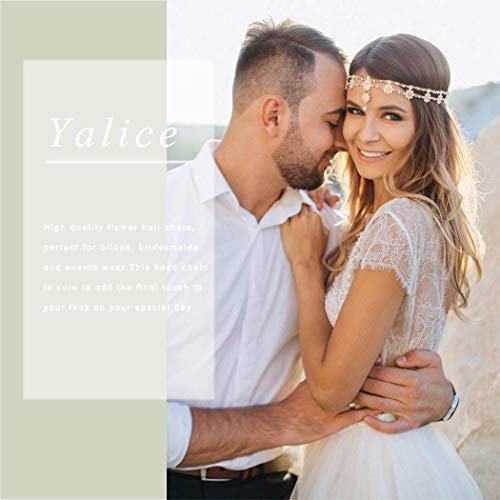 Yalice Indian Flower Head Chain Jewelry - Gold Crystal Headband, Elastic Goddess Rhinestone Hair Chain for Women Avelisse