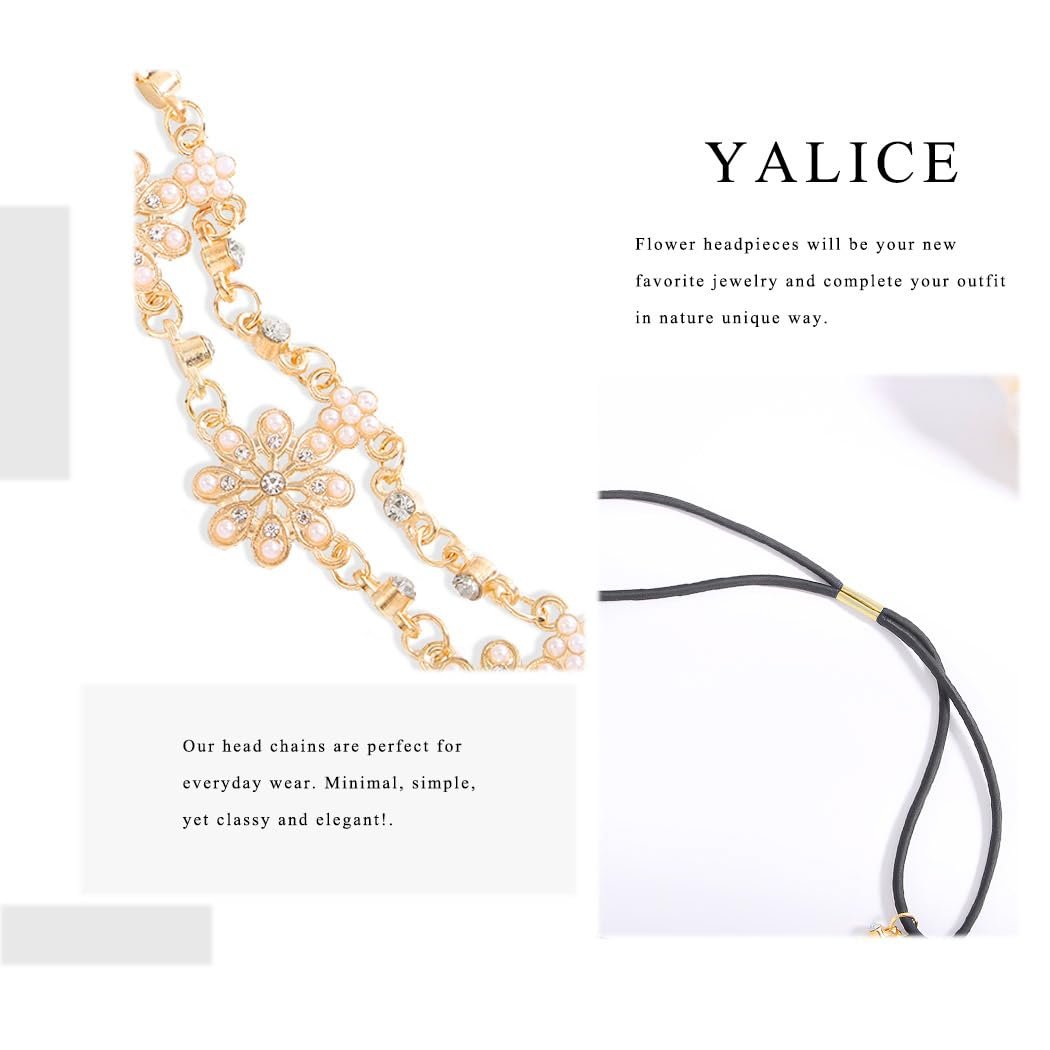 Yalice Indian Flower Head Chain Jewelry - Gold Crystal Headband, Elastic Goddess Rhinestone Hair Chain for Women Avelisse
