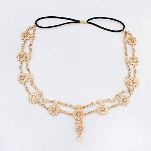 Yalice Indian Flower Head Chain Jewelry - Gold Crystal Headband, Elastic Goddess Rhinestone Hair Chain for Women Avelisse