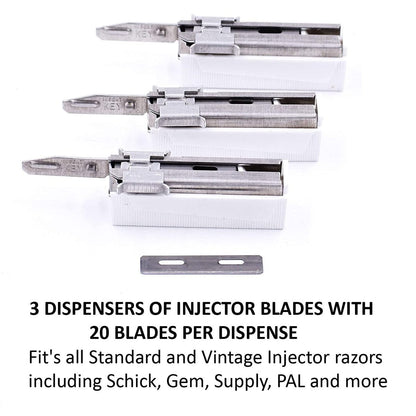 Parker/Taconic Shave 60-Blade Injector Pack – Polymer-Coated USA-Made Blades for Schick, Supply, Gem, Pal, Vintage and Modern Standard Injector Razors Avelisse