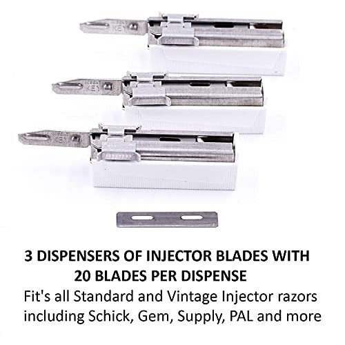 Parker/Taconic Shave 60-Blade Injector Pack – Polymer-Coated USA-Made Blades for Schick, Supply, Gem, Pal, Vintage and Modern Standard Injector Razors Avelisse