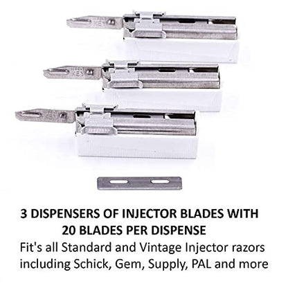 Parker/Taconic Shave 60-Blade Injector Pack – Polymer-Coated USA-Made Blades for Schick, Supply, Gem, Pal, Vintage and Modern Standard Injector Razors Avelisse