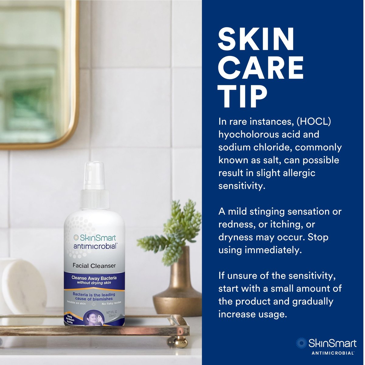 SkinSmart Antimicrobial Facial Cleanser for Breakouts & Blemishes – Hypochlorous Acid Formula, 8 oz Spray, All Skin Types Avelisse