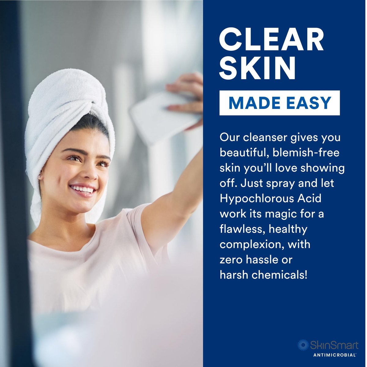 SkinSmart Antimicrobial Facial Cleanser for Breakouts & Blemishes – Hypochlorous Acid Formula, 8 oz Spray, All Skin Types Avelisse