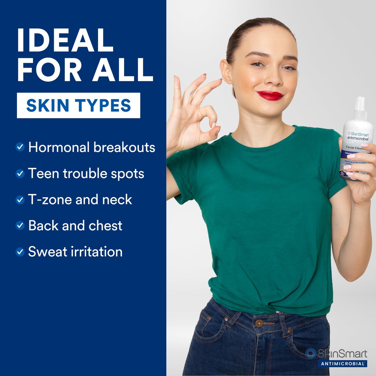 SkinSmart Antimicrobial Facial Cleanser for Breakouts & Blemishes – Hypochlorous Acid Formula, 8 oz Spray, All Skin Types Avelisse