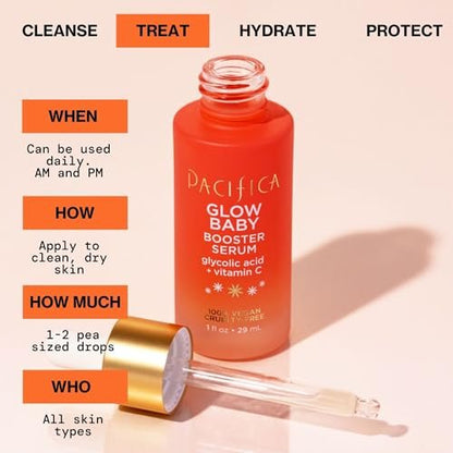 Pacifica Glow Baby Brightening Vitamin C Serum with Glycolic Acid – Dark Spot Corrector & Face Serum for Glowing Skin, Vegan & Dermatologist Tested
