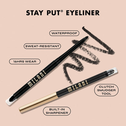 Milani Stay Put Eyeliner - After Dark - Long-Lasting, Cruelty-Free Self-Sharpening Eye Pencil with Built-In Smudger
