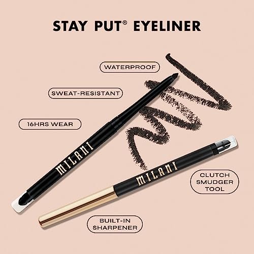Milani Stay Put Eyeliner - After Dark - Long-Lasting, Cruelty-Free Self-Sharpening Eye Pencil with Built-In Smudger - görsel 5