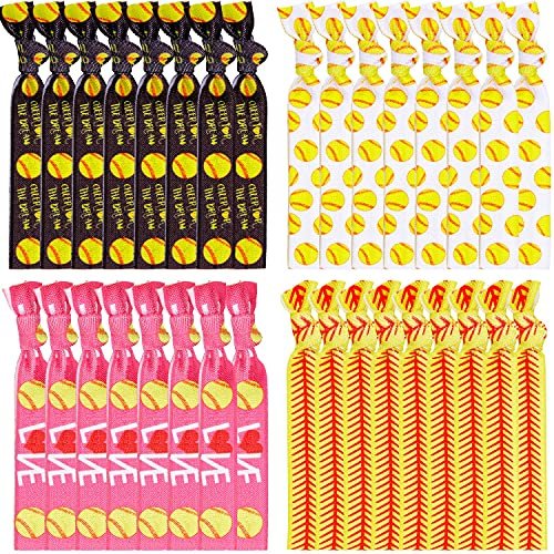WILLBOND 32 Pcs Softball Hair Ties for Girls - Elastic Sports Ribbon Bracelets for Players, Coaches, Teams - görsel 2