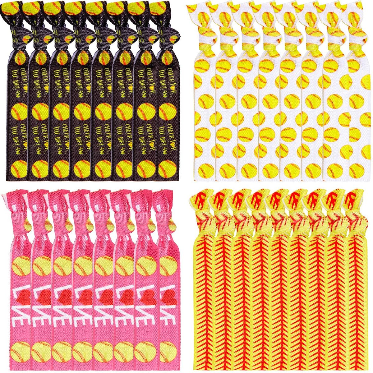 WILLBOND 32 Pcs Softball Hair Ties for Girls - Elastic Sports Ribbon Bracelets for Players, Coaches, Teams - görsel 1