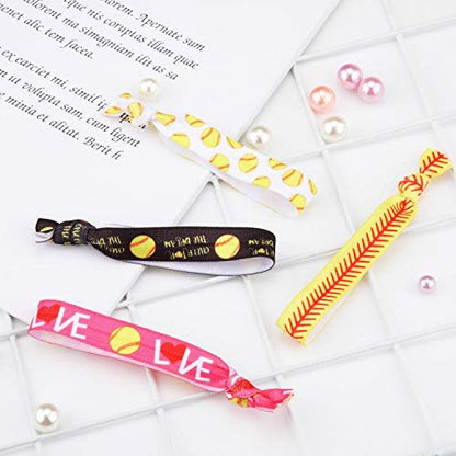 WILLBOND 32 Pcs Softball Hair Ties for Girls - Elastic Sports Ribbon Bracelets for Players, Coaches, Teams