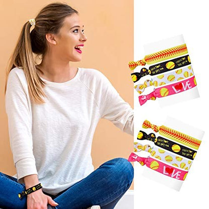 WILLBOND 32 Pcs Softball Hair Ties for Girls - Elastic Sports Ribbon Bracelets for Players, Coaches, Teams