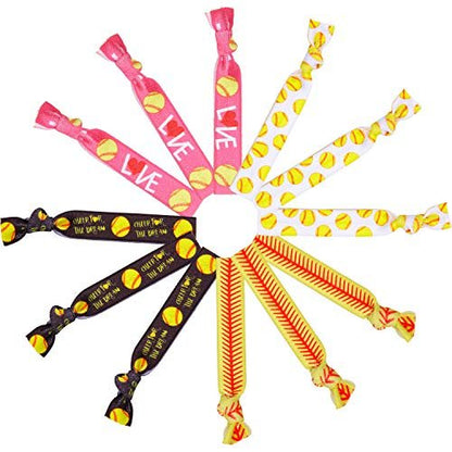 WILLBOND 32 Pcs Softball Hair Ties for Girls - Elastic Sports Ribbon Bracelets for Players, Coaches, Teams