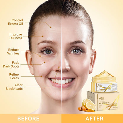 Turmeric Vitamin C Face Mask – Deep Cleansing Clay Mask for Dull Skin, Refining Pores & Controlling Oil, Smooth & Radiant Skin, 4.23 oz