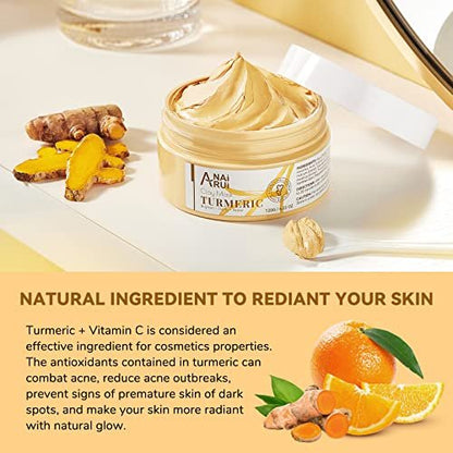 Turmeric Vitamin C Face Mask – Deep Cleansing Clay Mask for Dull Skin, Refining Pores & Controlling Oil, Smooth & Radiant Skin, 4.23 oz