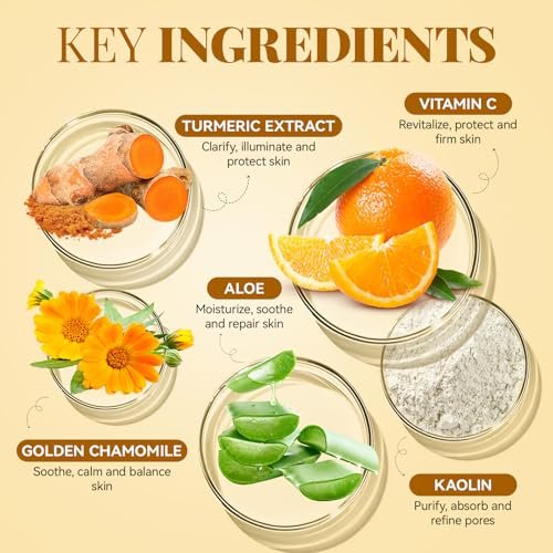 Turmeric Vitamin C Face Mask – Deep Cleansing Clay Mask for Dull Skin, Refining Pores & Controlling Oil, Smooth & Radiant Skin, 4.23 oz - görsel 6