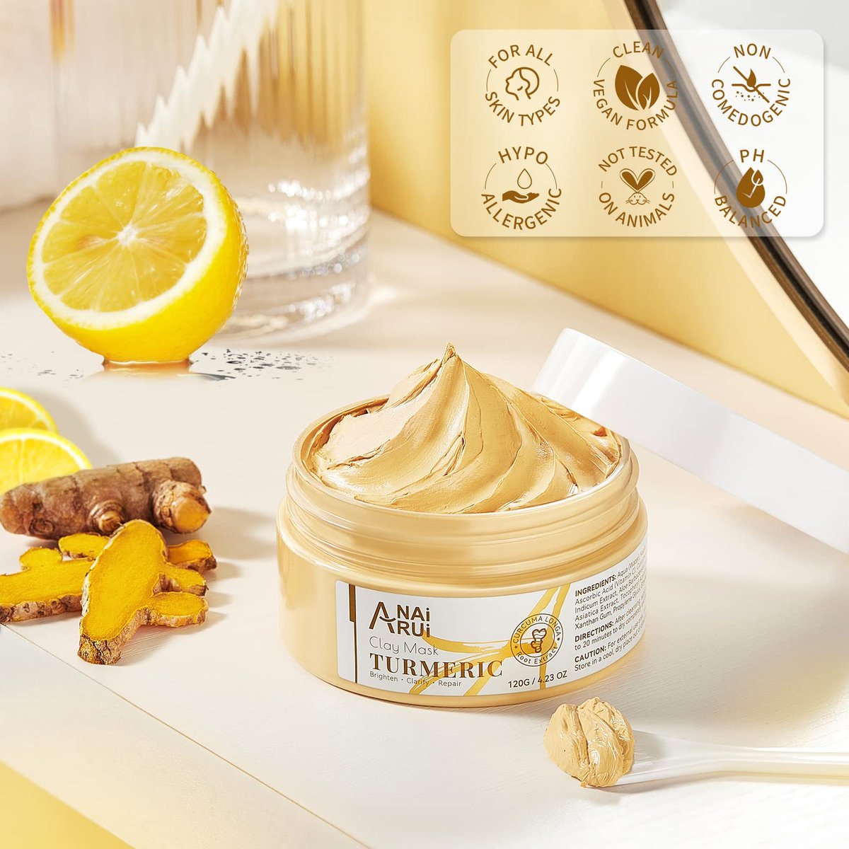 Turmeric Vitamin C Face Mask – Deep Cleansing Clay Mask for Dull Skin, Refining Pores & Controlling Oil, Smooth & Radiant Skin, 4.23 oz - görsel 15
