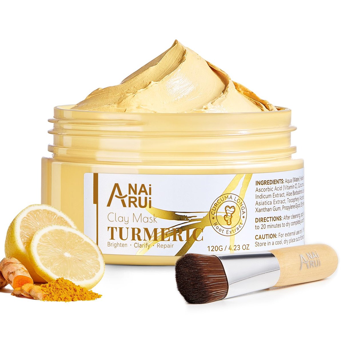 Turmeric Vitamin C Face Mask – Deep Cleansing Clay Mask for Dull Skin, Refining Pores & Controlling Oil, Smooth & Radiant Skin, 4.23 oz - görsel 1
