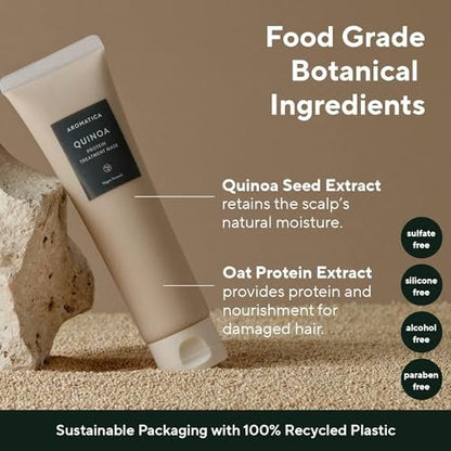 AROMATICA Quinoa Protein Hair Treatment - Silicone-Free & Sulfate-Free Nourishing Hair Mask for Dry, Curly, Natural Hair (5.41 oz)