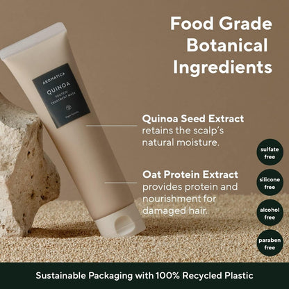 AROMATICA Quinoa Protein Hair Treatment - Silicone-Free & Sulfate-Free Nourishing Hair Mask for Dry, Curly, Natural Hair (5.41 oz)