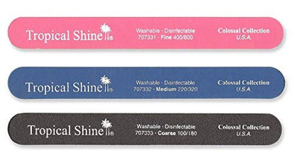 Tropical Shine 8.5 Inches Nail Files for Natural and Acrylic Nails - 3 Pack (Pink, Blue, Black)