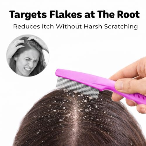 SunGrow Dandruff Comb for Men and Women - Stainless Steel Fine Tooth Comb for Scalp Care, 7.2 Inches, Pink - görsel 8