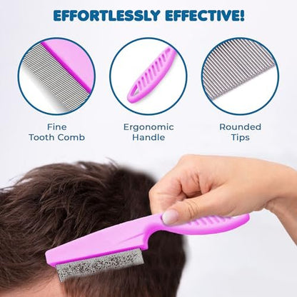 SunGrow Dandruff Comb for Men and Women - Stainless Steel Fine Tooth Comb for Scalp Care, 7.2 Inches, Pink