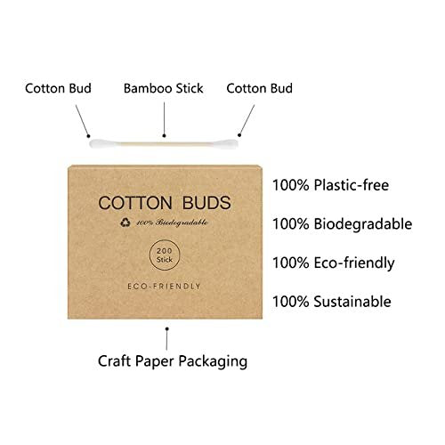 Kiemeu Bamboo Cotton Swabs with Wooden Sticks – 400 Count Eco-Friendly Cotton Buds for Ears, Face, and Cleaning - görsel 8