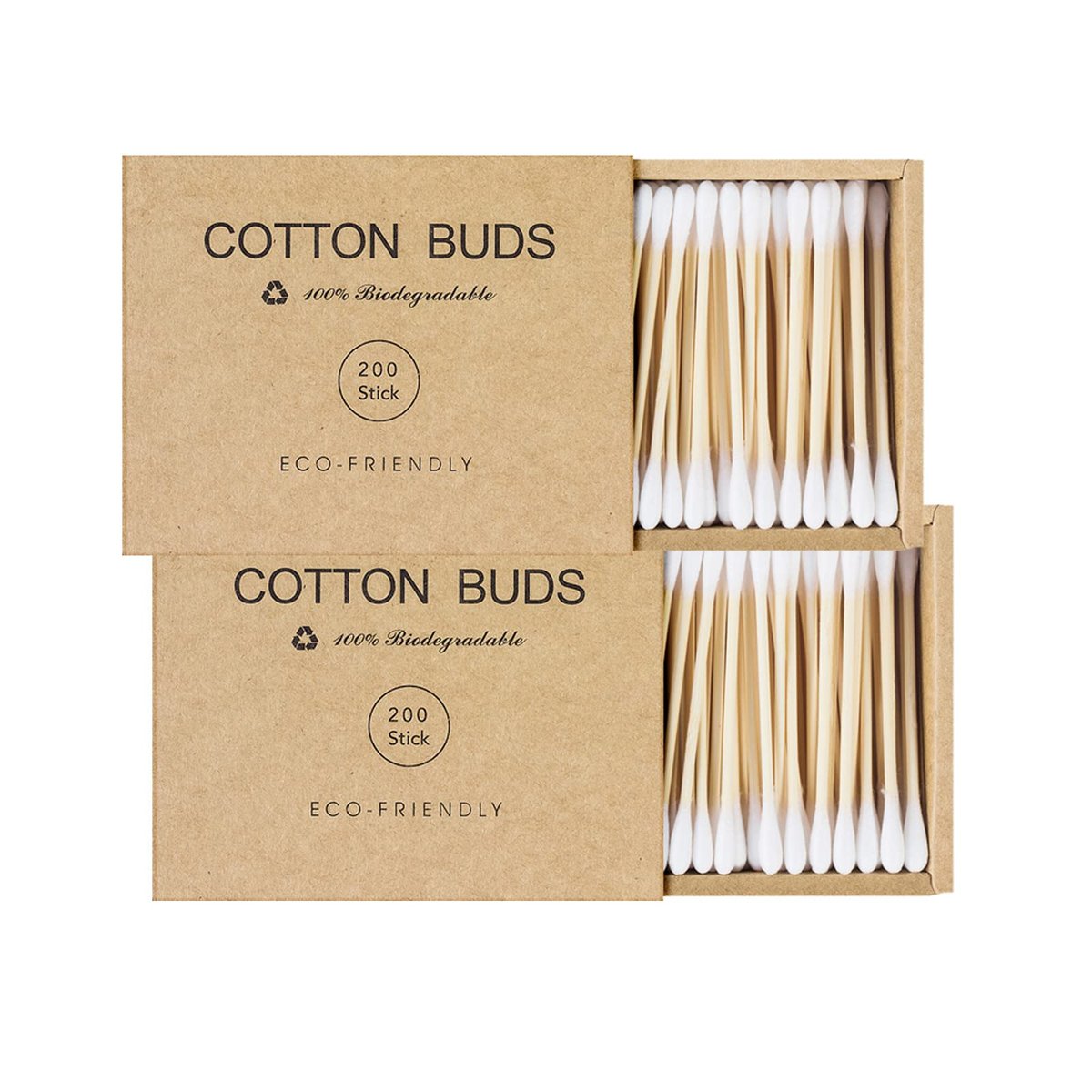 Kiemeu Bamboo Cotton Swabs with Wooden Sticks – 400 Count Eco-Friendly Cotton Buds for Ears, Face, and Cleaning - görsel 1