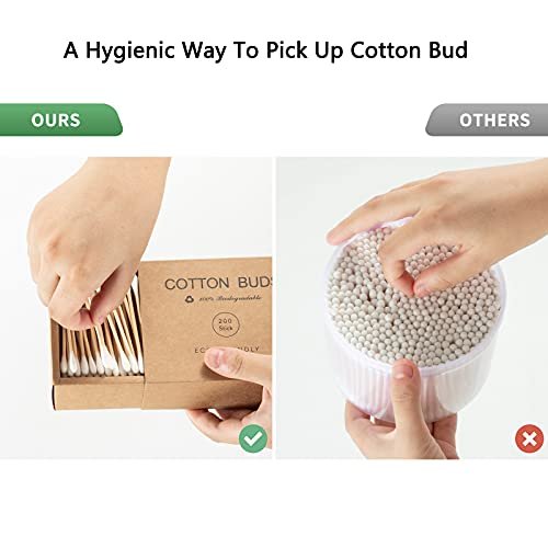 Kiemeu Bamboo Cotton Swabs with Wooden Sticks – 400 Count Eco-Friendly Cotton Buds for Ears, Face, and Cleaning - görsel 4