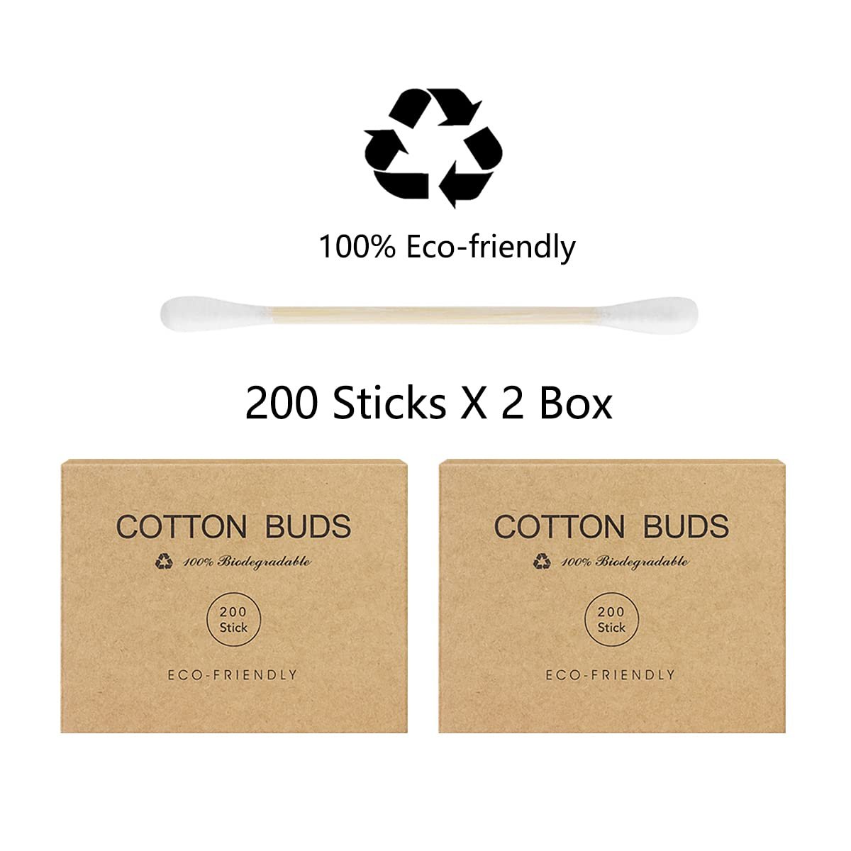 Kiemeu Bamboo Cotton Swabs with Wooden Sticks – 400 Count Eco-Friendly Cotton Buds for Ears, Face, and Cleaning - görsel 5