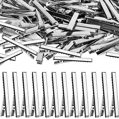 120-Pack Silver Alligator Hair Clips 2.17 Inch - Stainless Steel Single Prong Flat Metal Clips for Hair Styling & Bow Making Avelisse