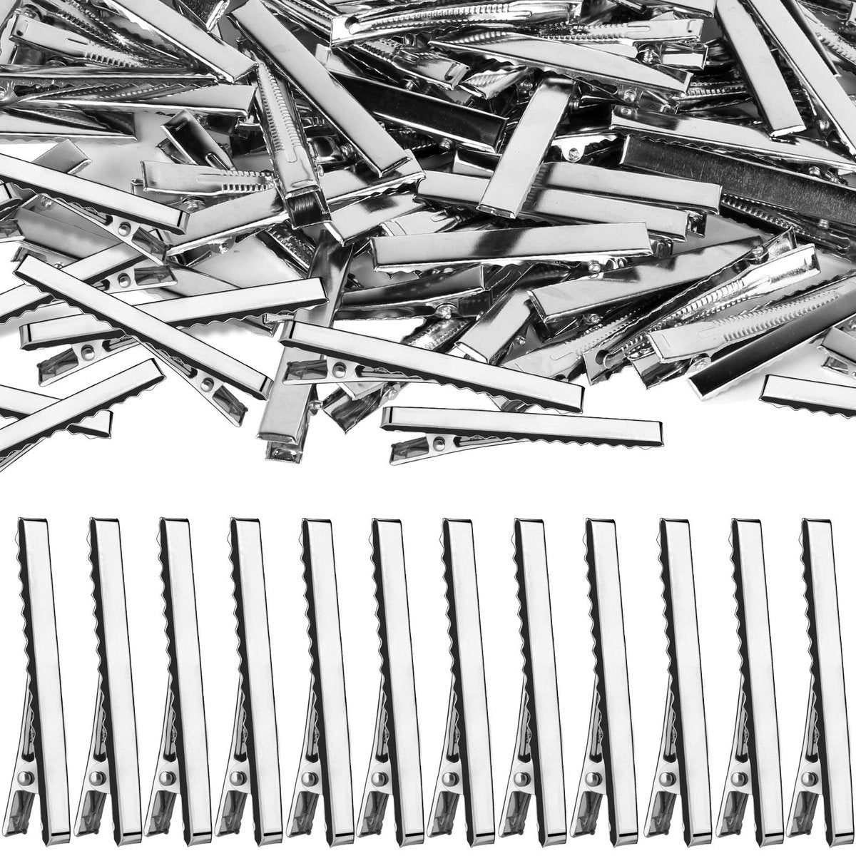 120-Pack Silver Alligator Hair Clips 2.17 Inch - Stainless Steel Single Prong Flat Metal Clips for Hair Styling & Bow Making Avelisse