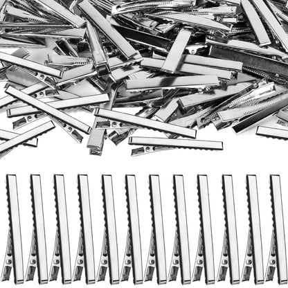 120-Pack Silver Alligator Hair Clips 2.17 Inch - Stainless Steel Single Prong Flat Metal Clips for Hair Styling & Bow Making Avelisse