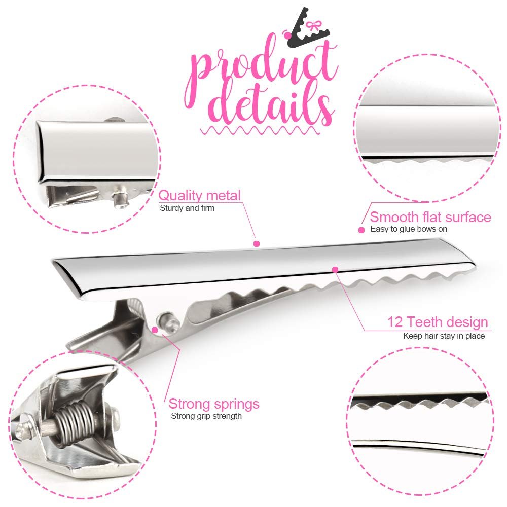 120-Pack Silver Alligator Hair Clips 2.17 Inch - Stainless Steel Single Prong Flat Metal Clips for Hair Styling & Bow Making Avelisse