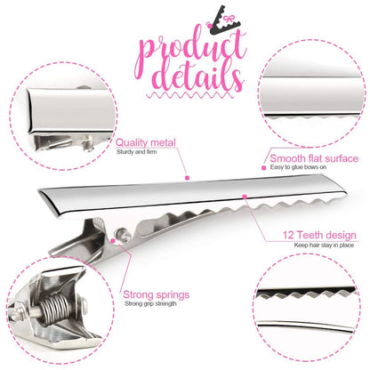 120-Pack Silver Alligator Hair Clips 2.17 Inch - Stainless Steel Single Prong Flat Metal Clips for Hair Styling & Bow Making Avelisse