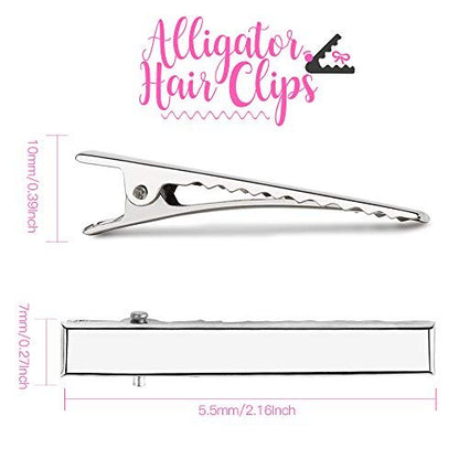 120-Pack Silver Alligator Hair Clips 2.17 Inch - Stainless Steel Single Prong Flat Metal Clips for Hair Styling & Bow Making Avelisse