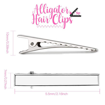 120-Pack Silver Alligator Hair Clips 2.17 Inch - Stainless Steel Single Prong Flat Metal Clips for Hair Styling & Bow Making Avelisse