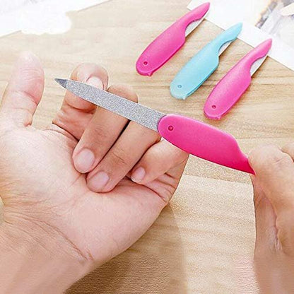 Sinen 3-Pack Metal Folding Nail File Set – Stainless Steel Double-Sided Cuticle Files for Men & Women (Random Color)