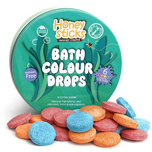 Honeysticks Bath Color Tablets for Kids - Non Toxic Bathtub Drops with Natural Ingredients & Food Grade Colors - Fragrance Free, Fizzy Brightly Colored Bathtime Fun, Great Gift - 36 Drops - görsel 2