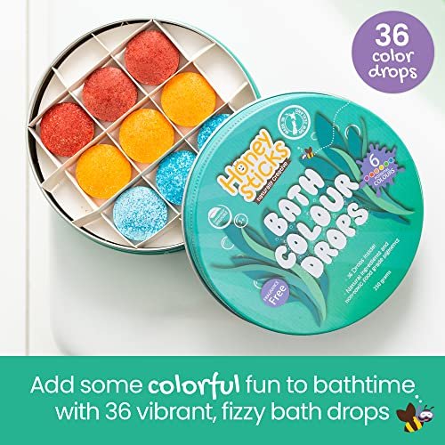 Honeysticks Bath Color Tablets for Kids - Non Toxic Bathtub Drops with Natural Ingredients & Food Grade Colors - Fragrance Free, Fizzy Brightly Colored Bathtime Fun, Great Gift - 36 Drops - görsel 4