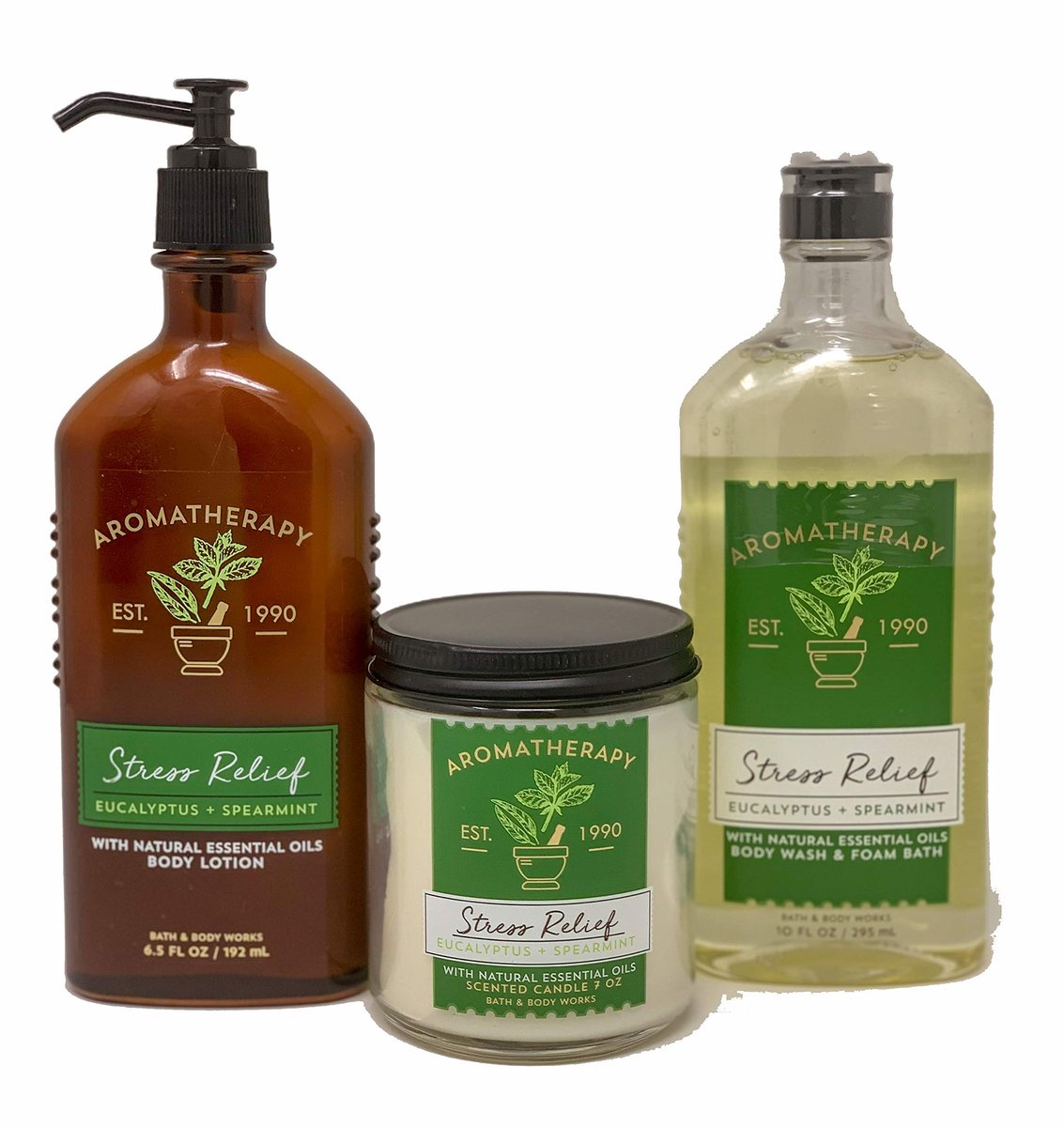 Bath & Body Works Aromatherapy Stress Relief Diffuser Set – Eucalyptus Spearmint Body Lotion, Body Wash & Foam Bath, Wick Candle – 3-Piece Wellness Bundle Avelisse
