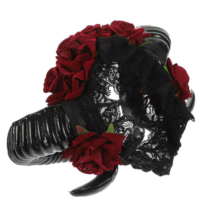 Lurrose Halloween Sheep Horn Headband with Lace Veil - Gothic Headpiece for Festival Costume