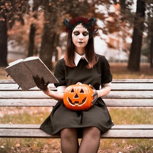 Lurrose Halloween Sheep Horn Headband with Lace Veil - Gothic Headpiece for Festival Costume - görsel 8