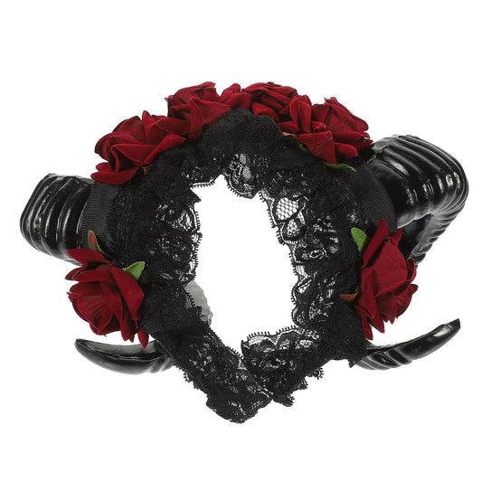 Lurrose Halloween Sheep Horn Headband with Lace Veil - Gothic Headpiece for Festival Costume