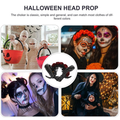 Lurrose Halloween Sheep Horn Headband with Lace Veil - Gothic Headpiece for Festival Costume