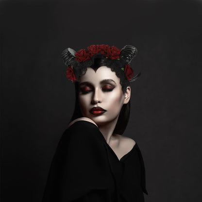 Lurrose Halloween Sheep Horn Headband with Lace Veil - Gothic Headpiece for Festival Costume
