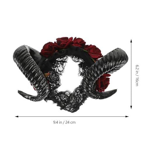 Lurrose Halloween Sheep Horn Headband with Lace Veil - Gothic Headpiece for Festival Costume - görsel 6