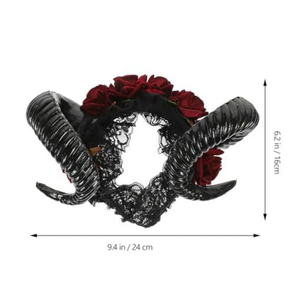 Lurrose Halloween Sheep Horn Headband with Lace Veil - Gothic Headpiece for Festival Costume
